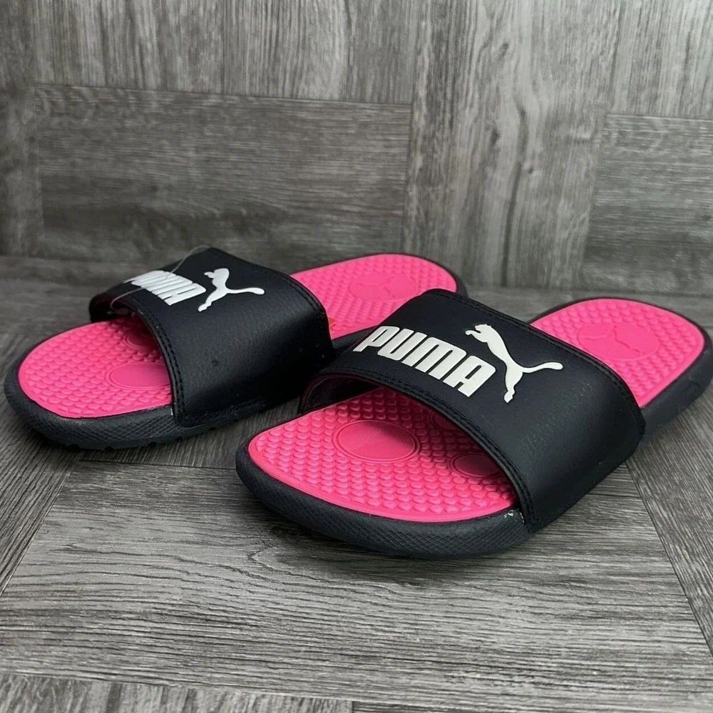 Puma Cool Cat Slides Kids Size 2 Black Pink New Sandals Athletic Slip On